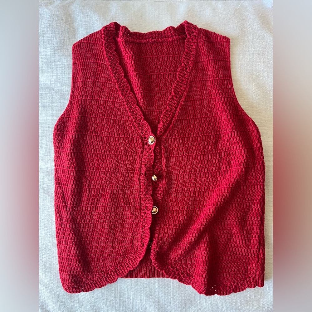 Red Knit Button-Up Vest